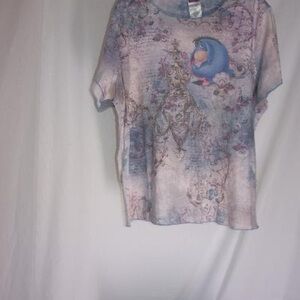 Disney Blue and Pink Women's Short Sleeve Tee